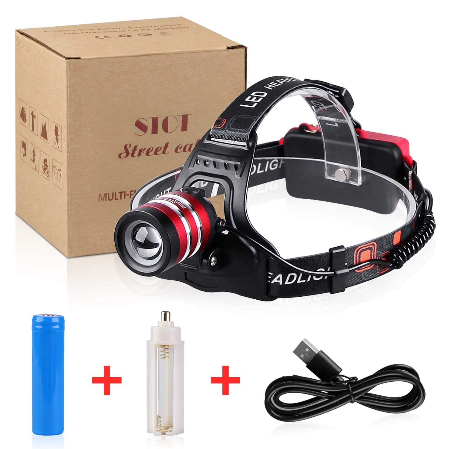 1800LM Rechargeable Headlamp CREE LED, Zoomable Headlamp Flashlight