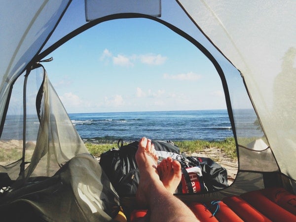 feet on morning camping