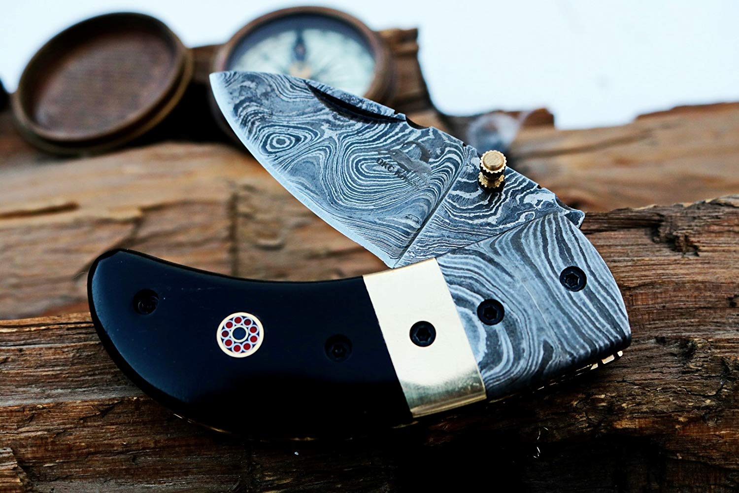 DKC-43 BLACK THUMB Damascus Pocket Knife