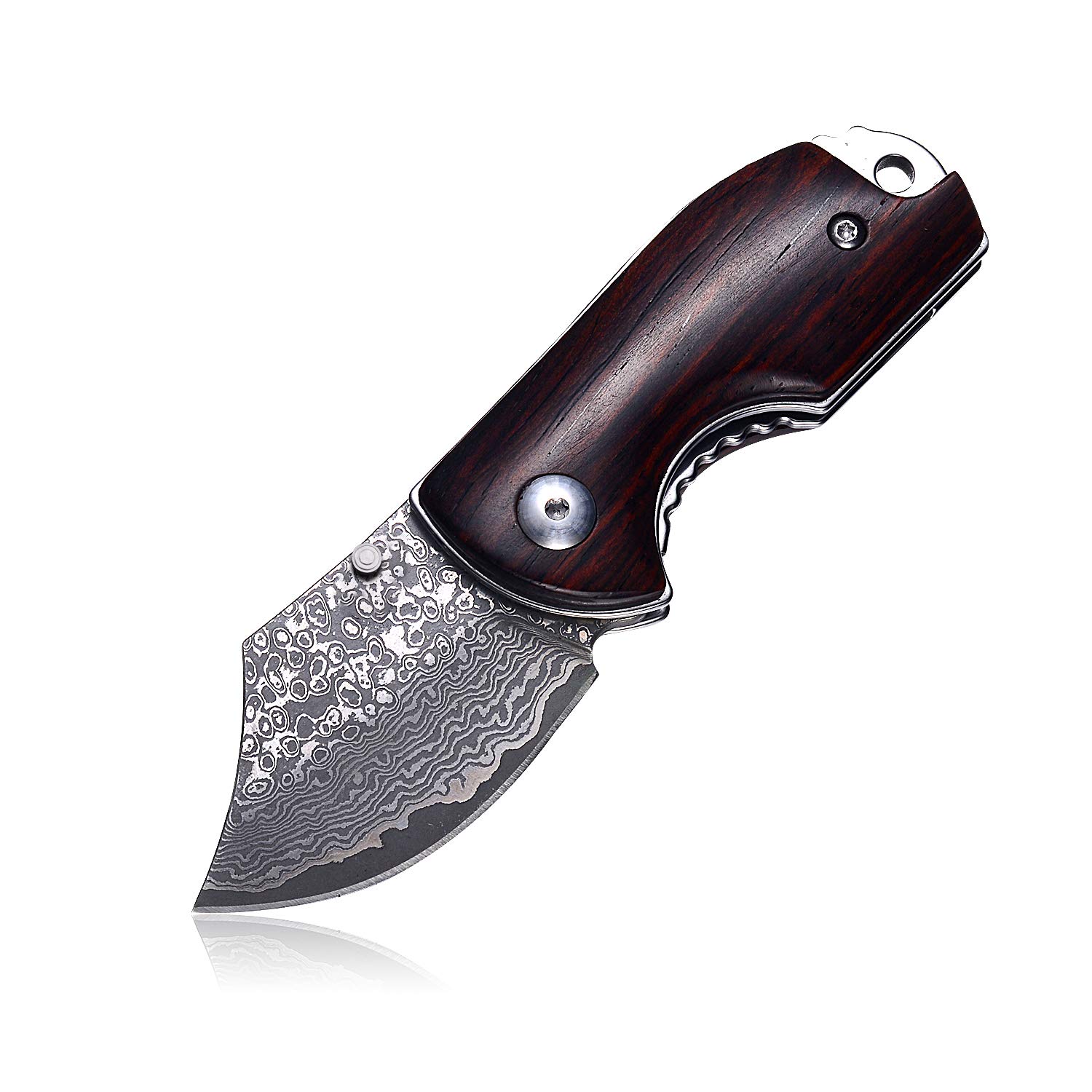 KUBEY Folding Knife, Small Pocket Knife with Wooden Handle, EDC Compact Knife
