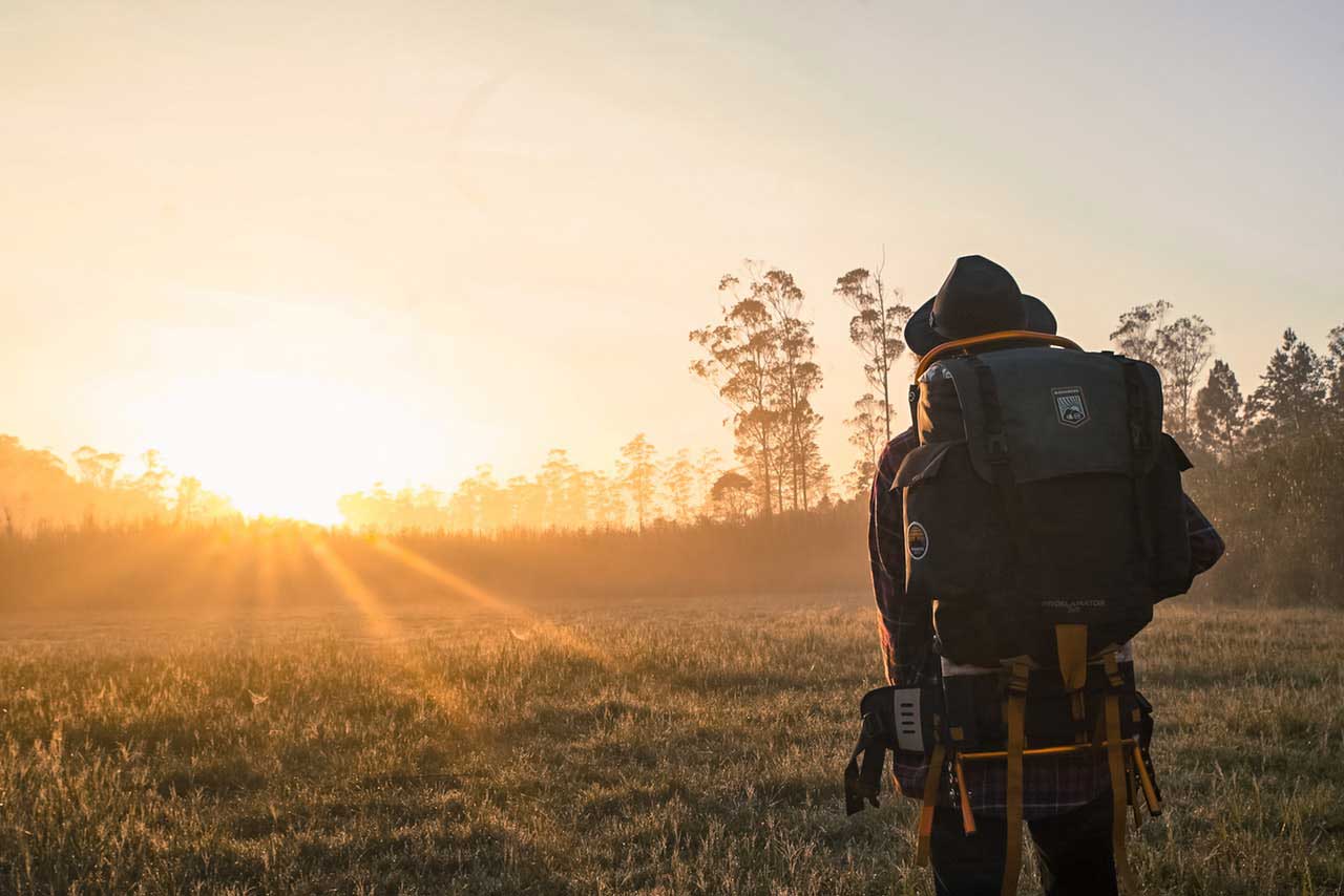 Man wearing a hiking backpack