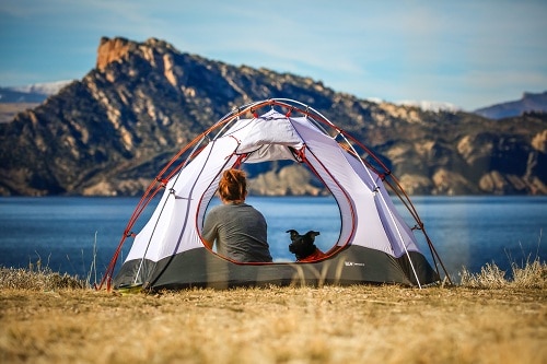 girl and pup camp