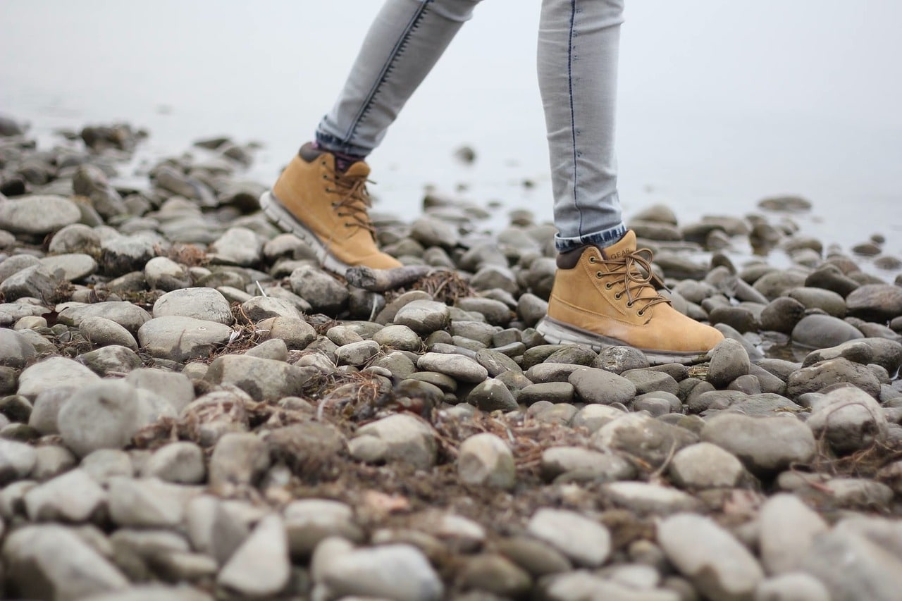 person wearing columbia hiking boots