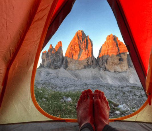 pitching a tent: camping environment feet grass
