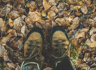 Brown hiking boots