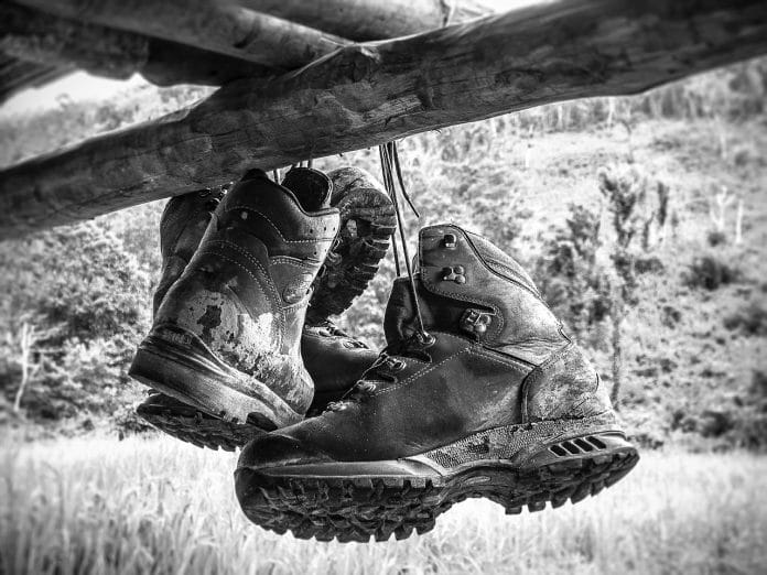 hanging old columbia hiking boots