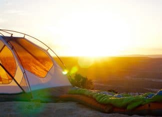 eureka tent with a beautiful sunset background